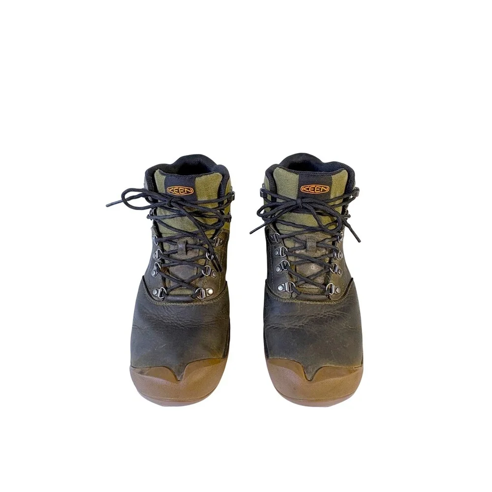 Keen Dry Waterproof Hiking Boots Mens 12 Green Black Leather Mid Trail Shoes
